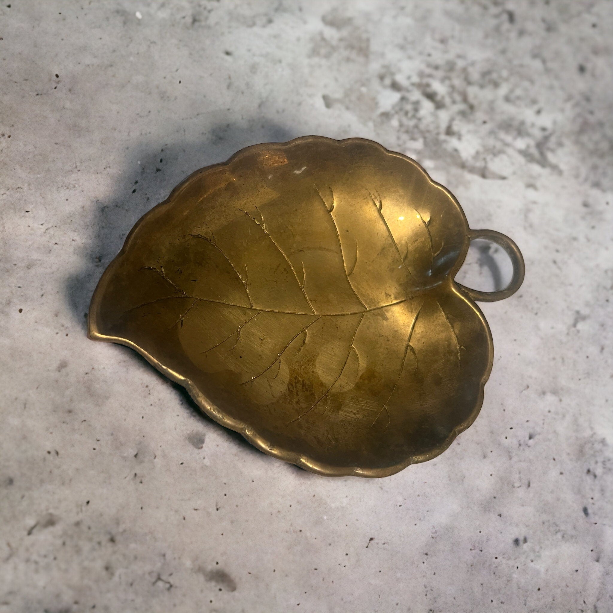 Vintage brass leaf dish