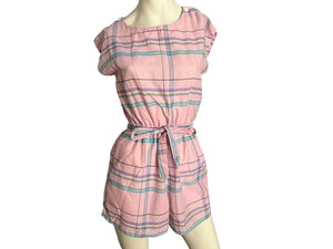Vintage 70's Eber pink plaid romper M