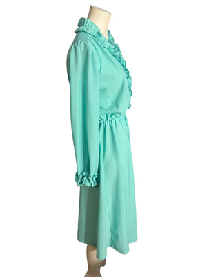 Vintage 70's turquoise dress 12 M L Anthony Richards