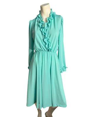 Vintage 70's turquoise dress 12 M L Anthony Richards