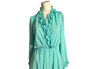 Vintage 70's turquoise dress 12 M L Anthony Richards