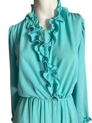 Vintage 70's turquoise dress 12 M L Anthony Richards
