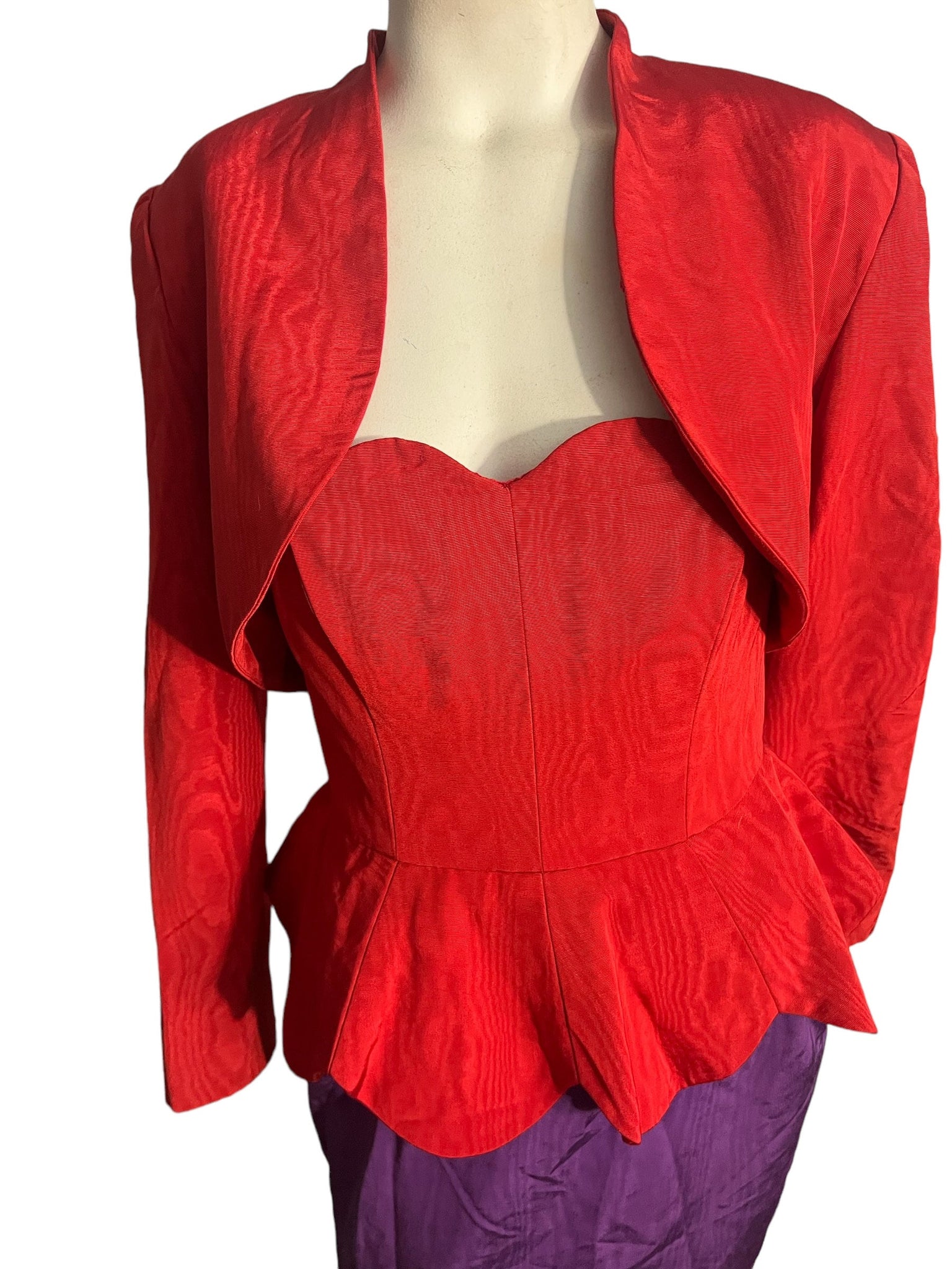 Vintage Couture Lanvin Mod Purple and Red Peplum Dress and Jacket 38 M