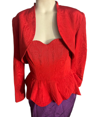 Vintage Couture Lanvin Mod Purple and Red Peplum Dress and Jacket 38 M