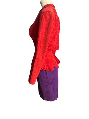 Vintage Couture Lanvin Mod Purple and Red Peplum Dress and Jacket 38 M