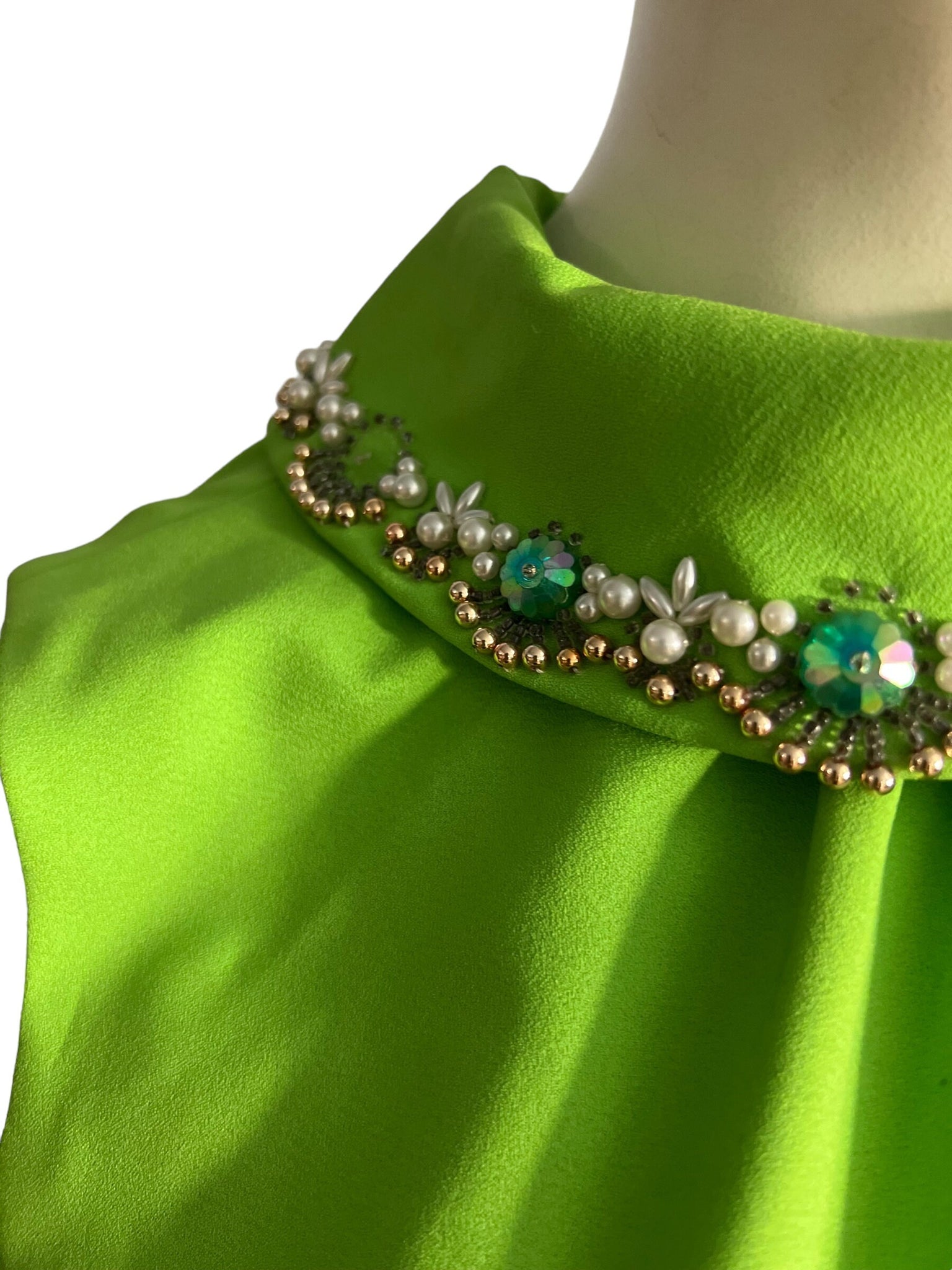 Vintage 60's bead green sheath dress M L
