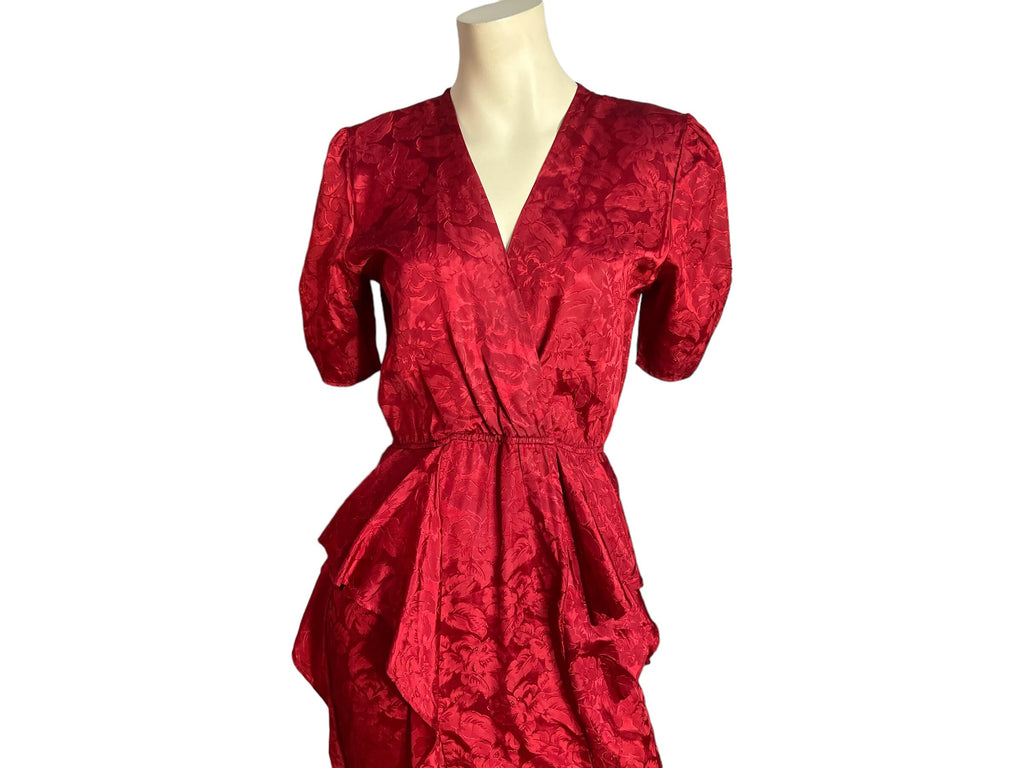 Vintage 80's red peplum dress M Steppin Out
