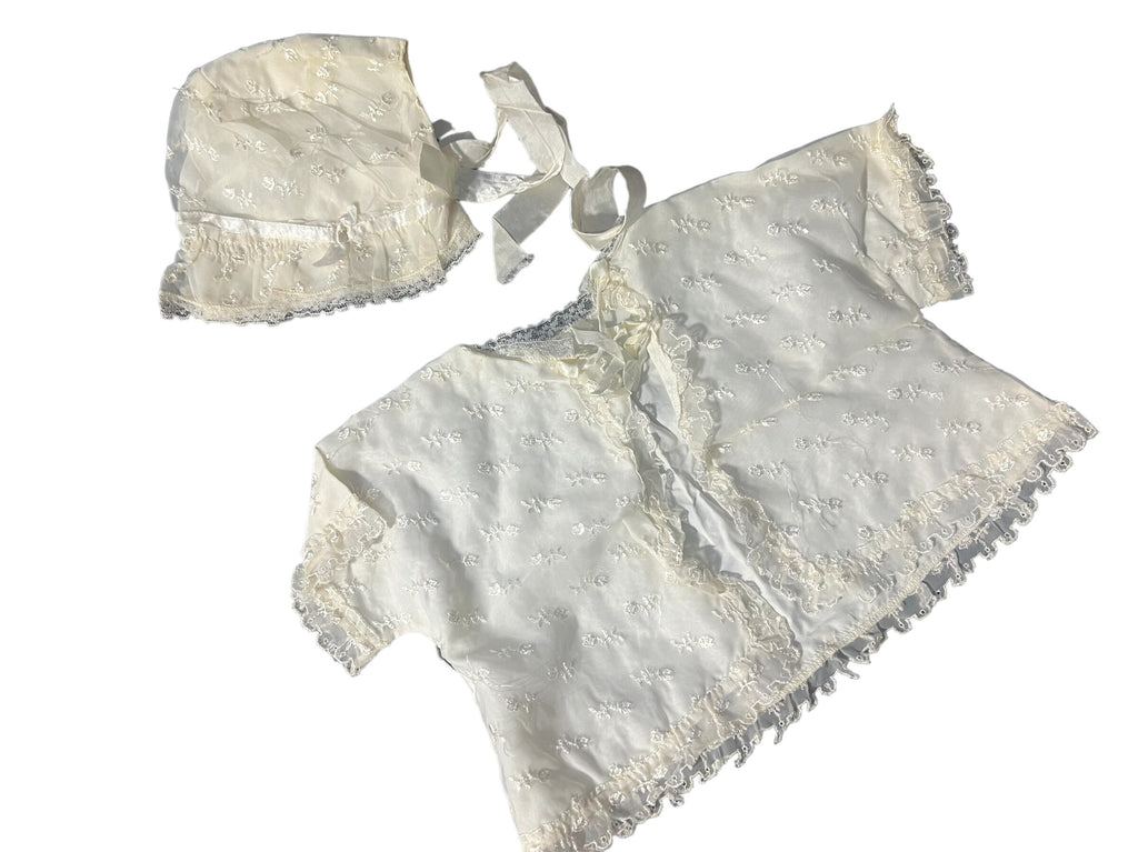 Vintage white baby lace jacket and bonnet
