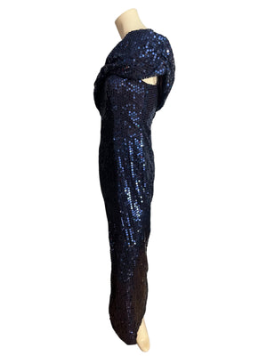 Vintage 80's blue sequin long dress 9/10 Night Moves