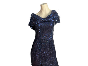 Vintage 80's blue sequin long dress 9/10 Night Moves