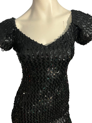 Vintage black sequin 80's mini dress 3 S Glenrob