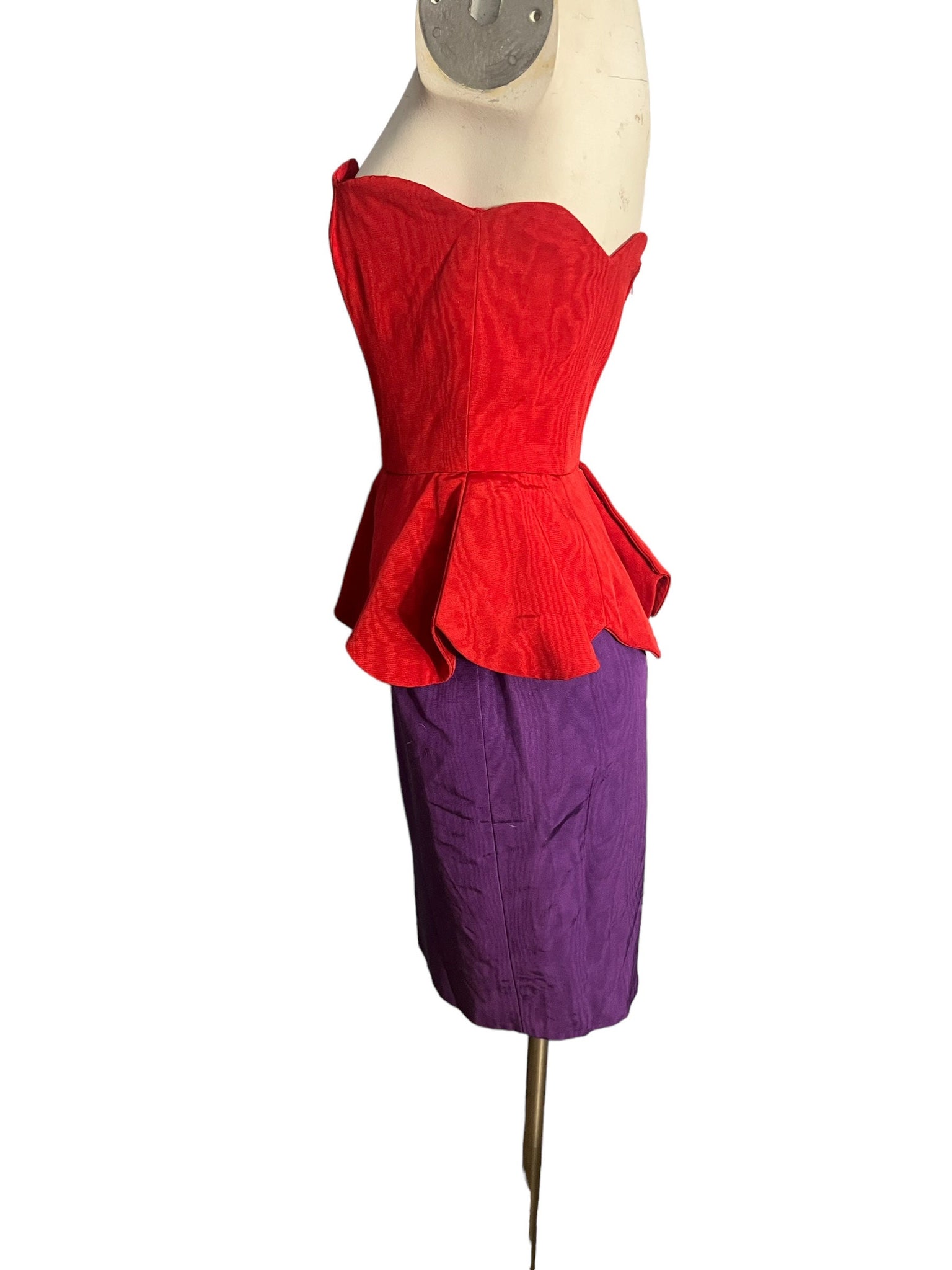 Vintage Couture Lanvin Mod Purple and Red Peplum Dress and Jacket 38 M