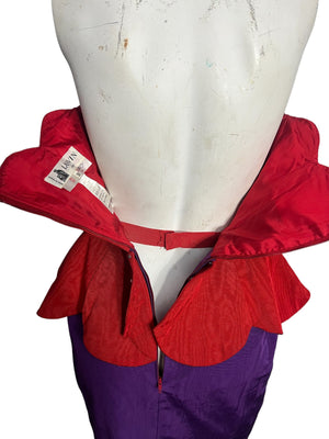 Vintage Couture Lanvin Mod Purple and Red Peplum Dress and Jacket 38 M