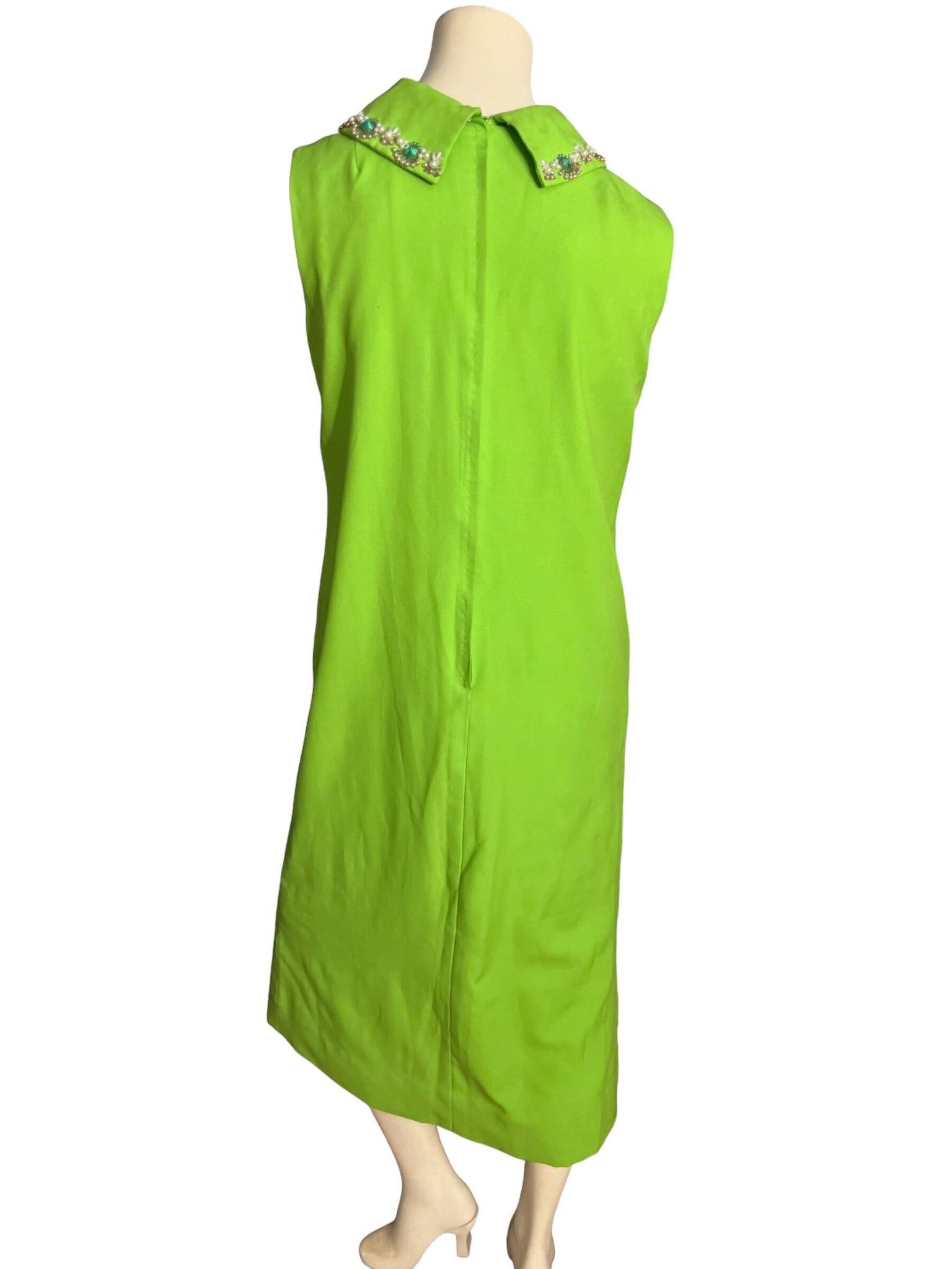 Vintage 60's bead green sheath dress M L