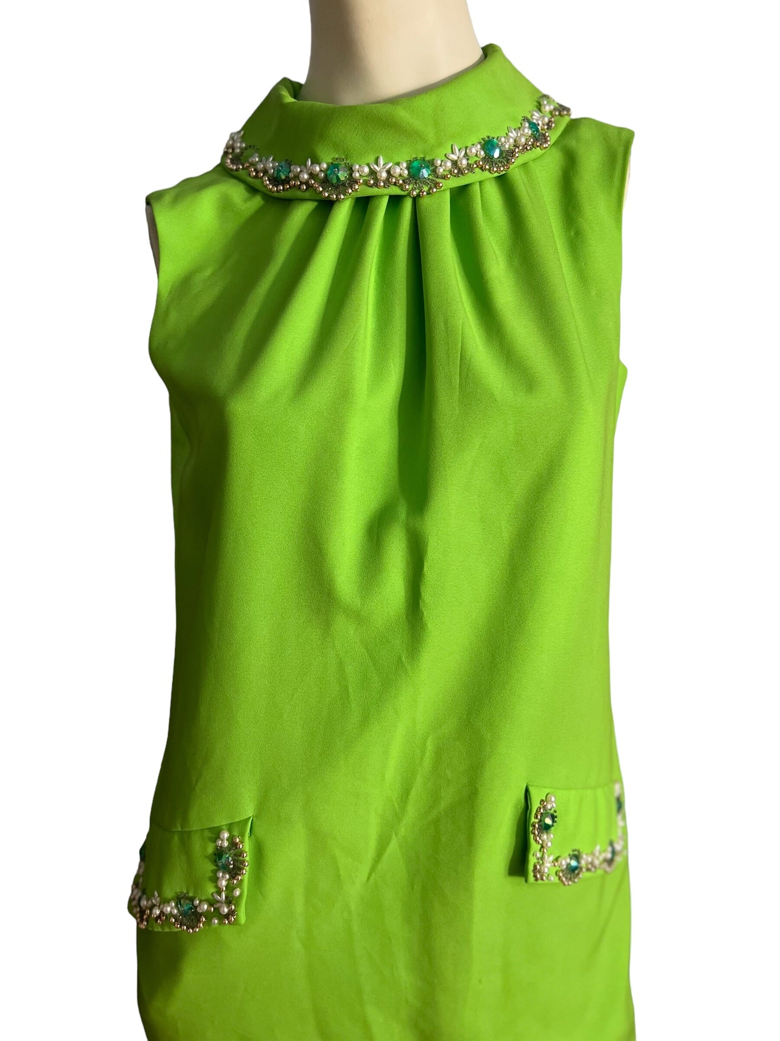 Vintage 60's bead green sheath dress M L
