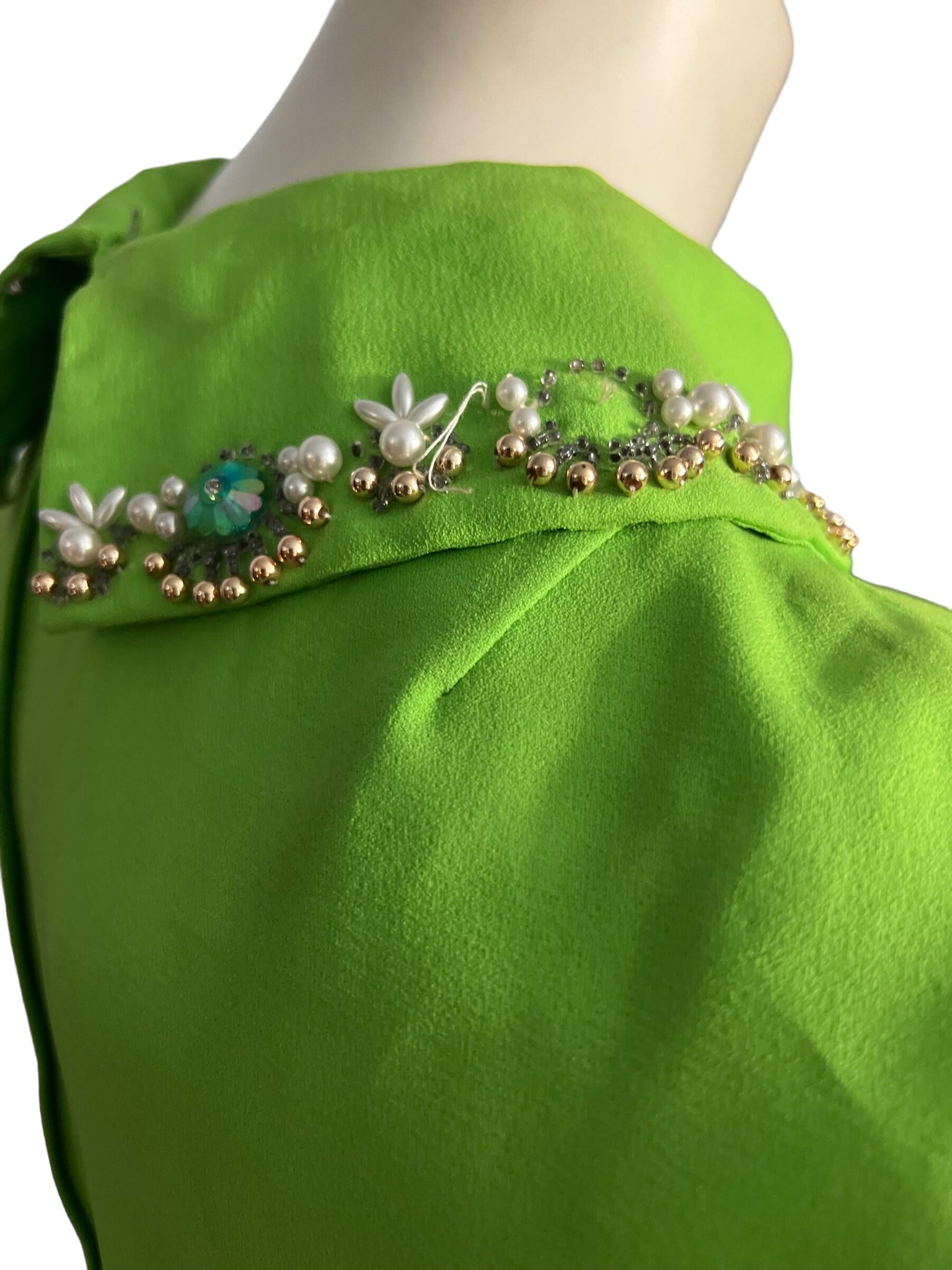Vintage 60's bead green sheath dress M L