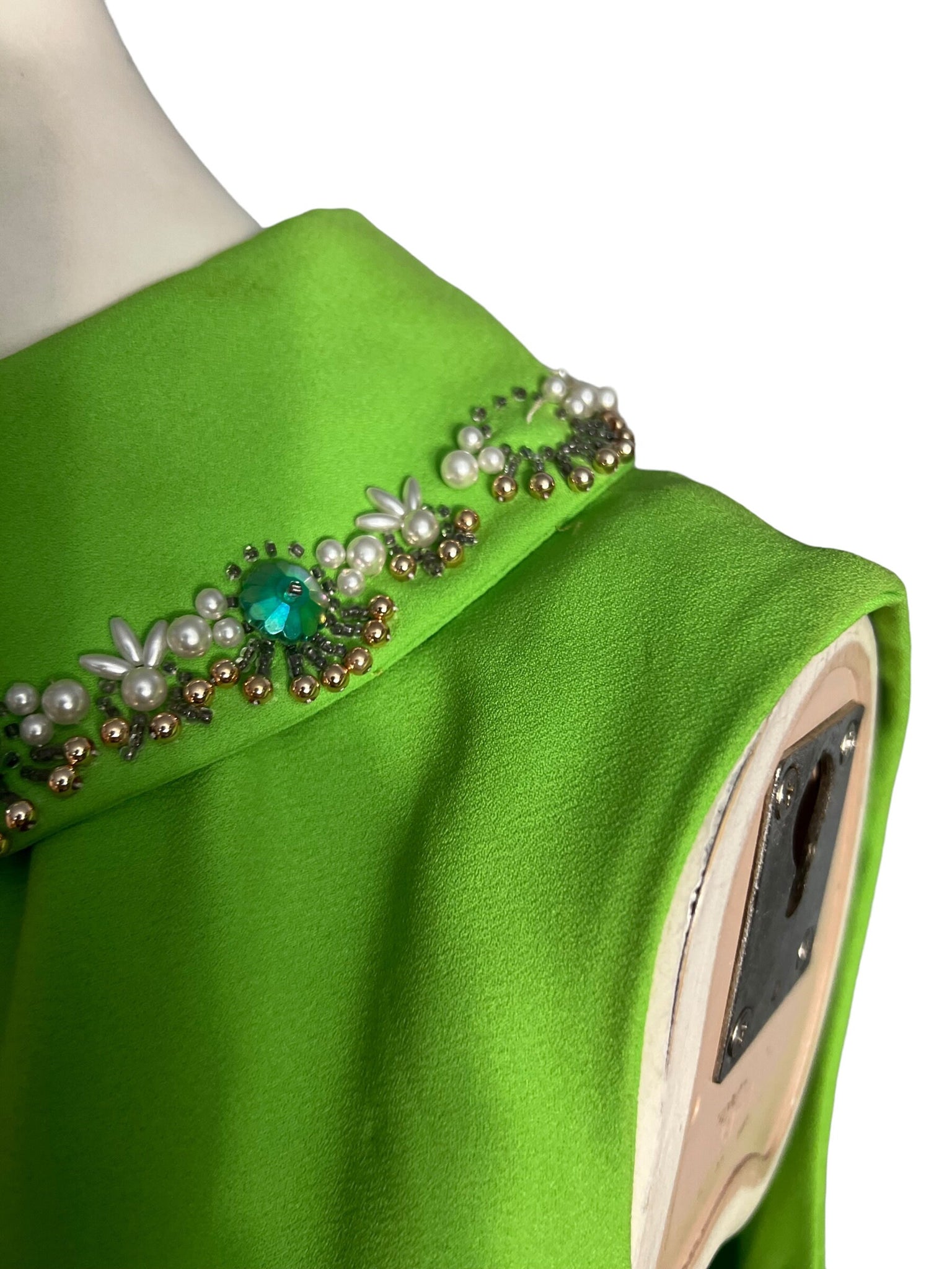 Vintage 60's bead green sheath dress M L
