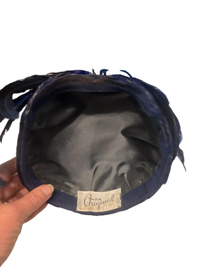 Vintage blue feather hat Bea Polk