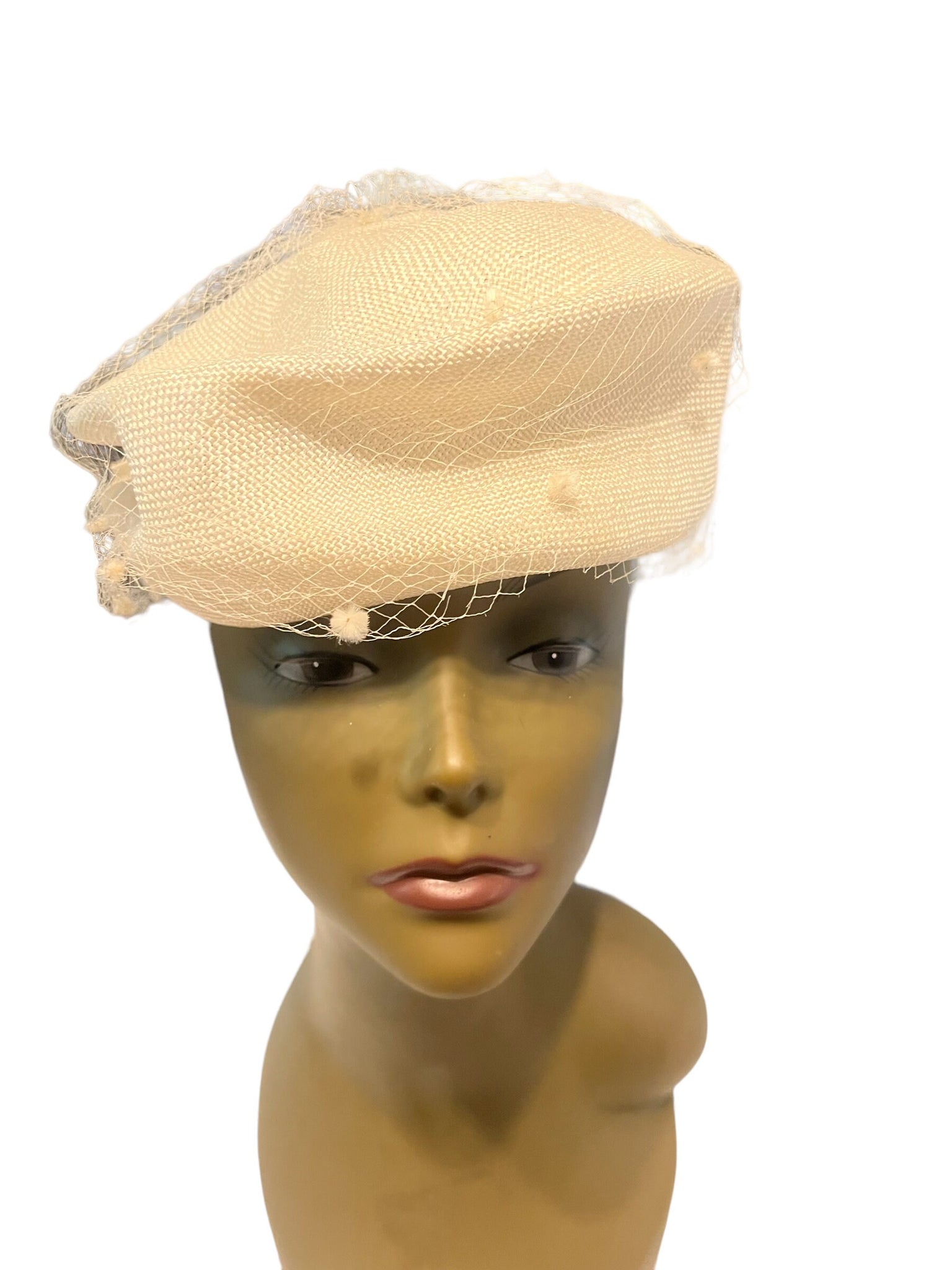 Vintage 60's cream straw net hat