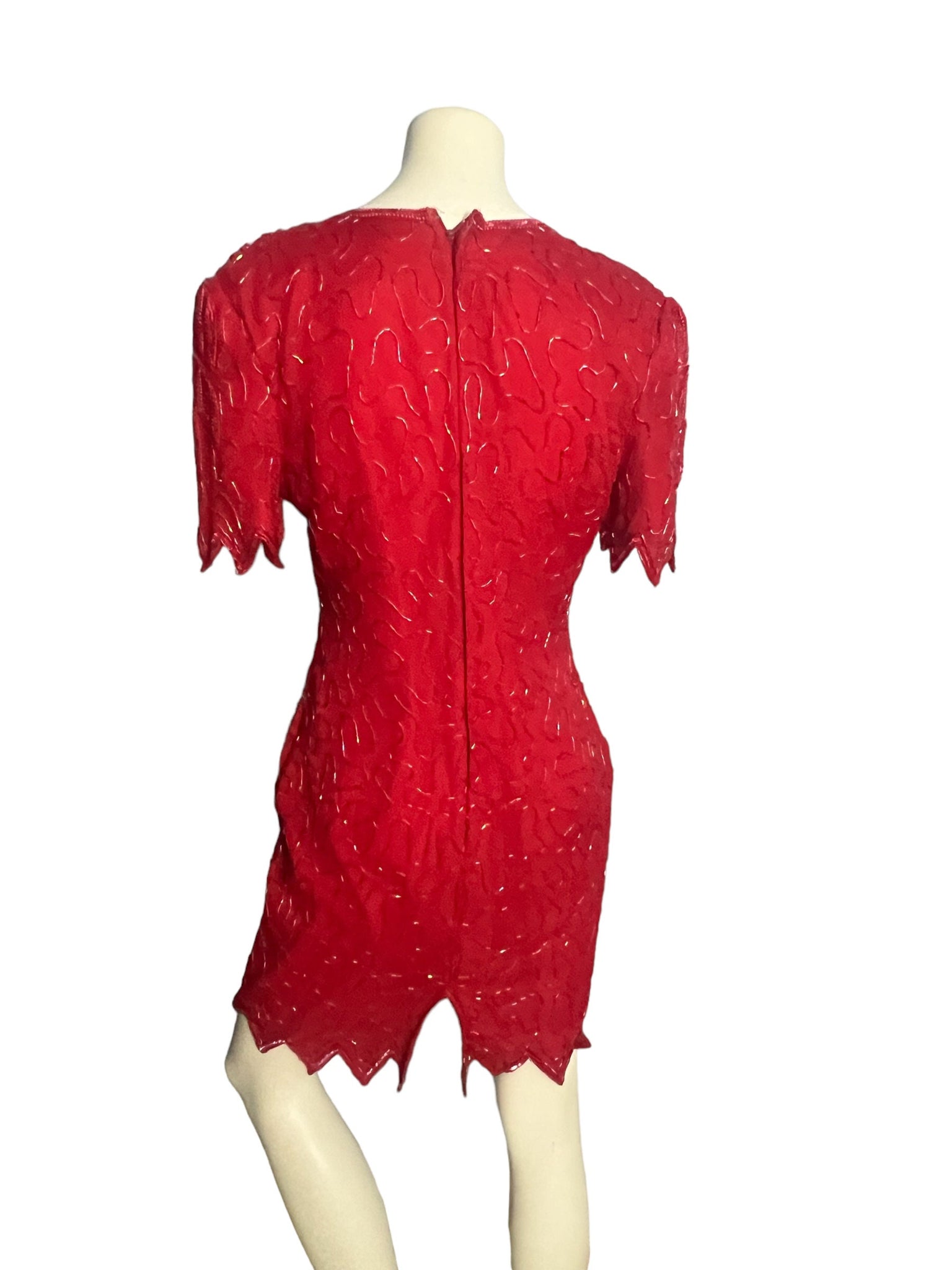 Vintage 80's red bead dress L petite