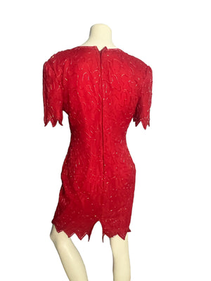 Vintage 80's red bead dress L petite