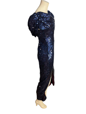 Vintage 80's blue sequin long dress 9/10 Night Moves