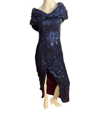 Vintage 80's blue sequin long dress 9/10 Night Moves