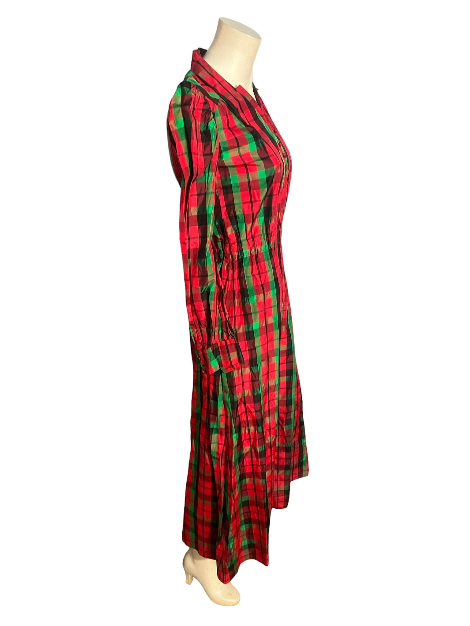 Vintage 70's Christmas red plaid long dress M