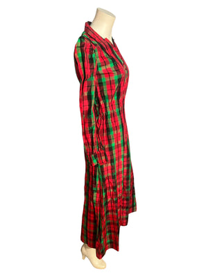 Vintage 70's Christmas red plaid long dress M