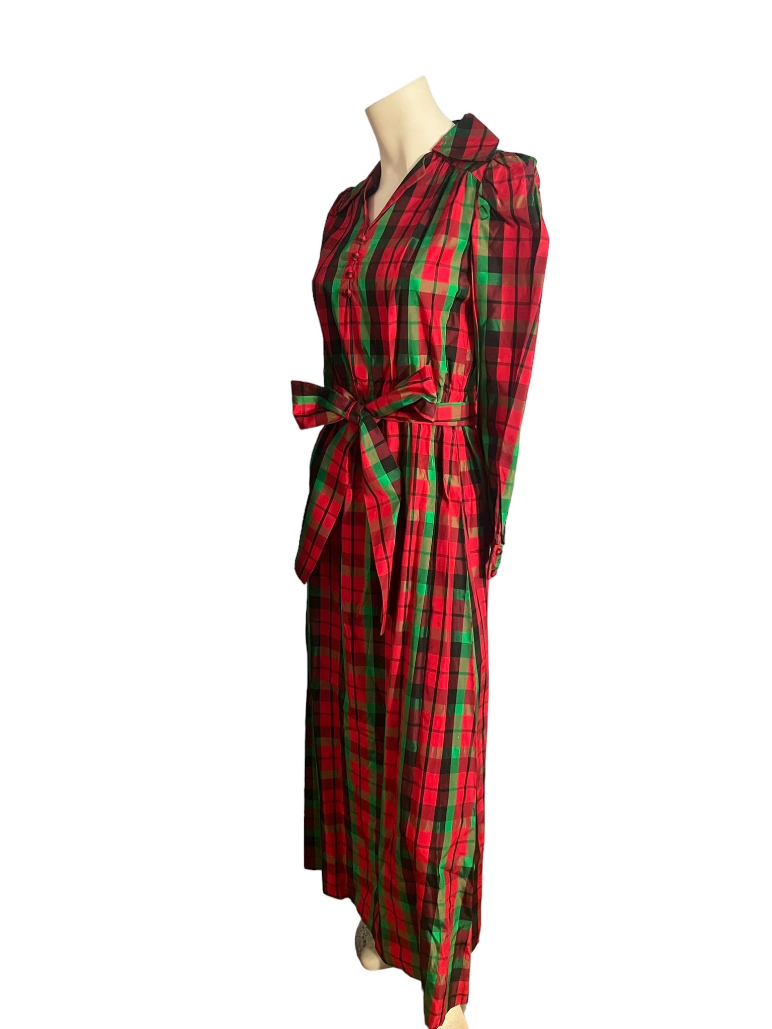 Vintage 70's Christmas red plaid long dress M