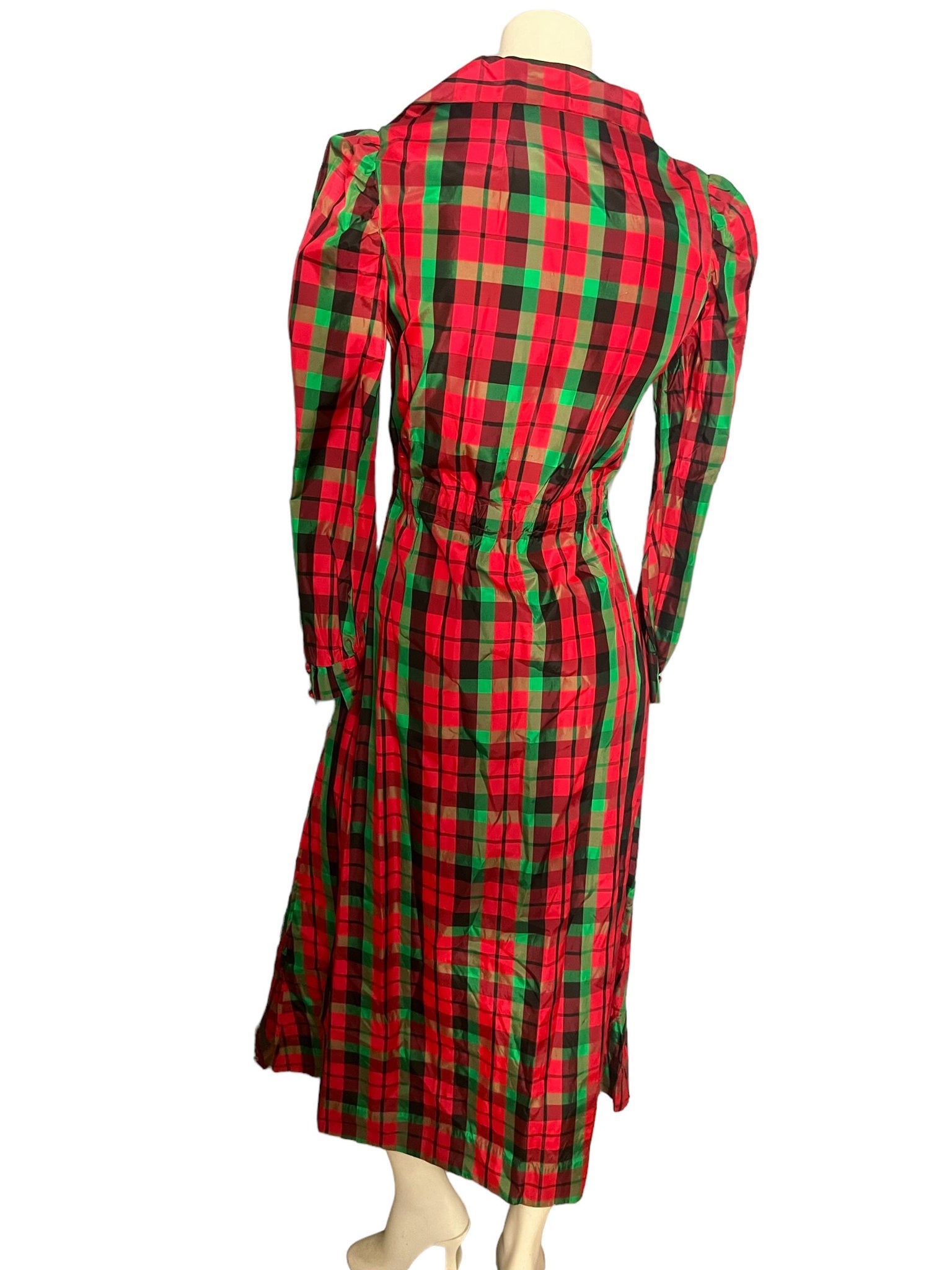 Vintage 70's Christmas red plaid long dress M