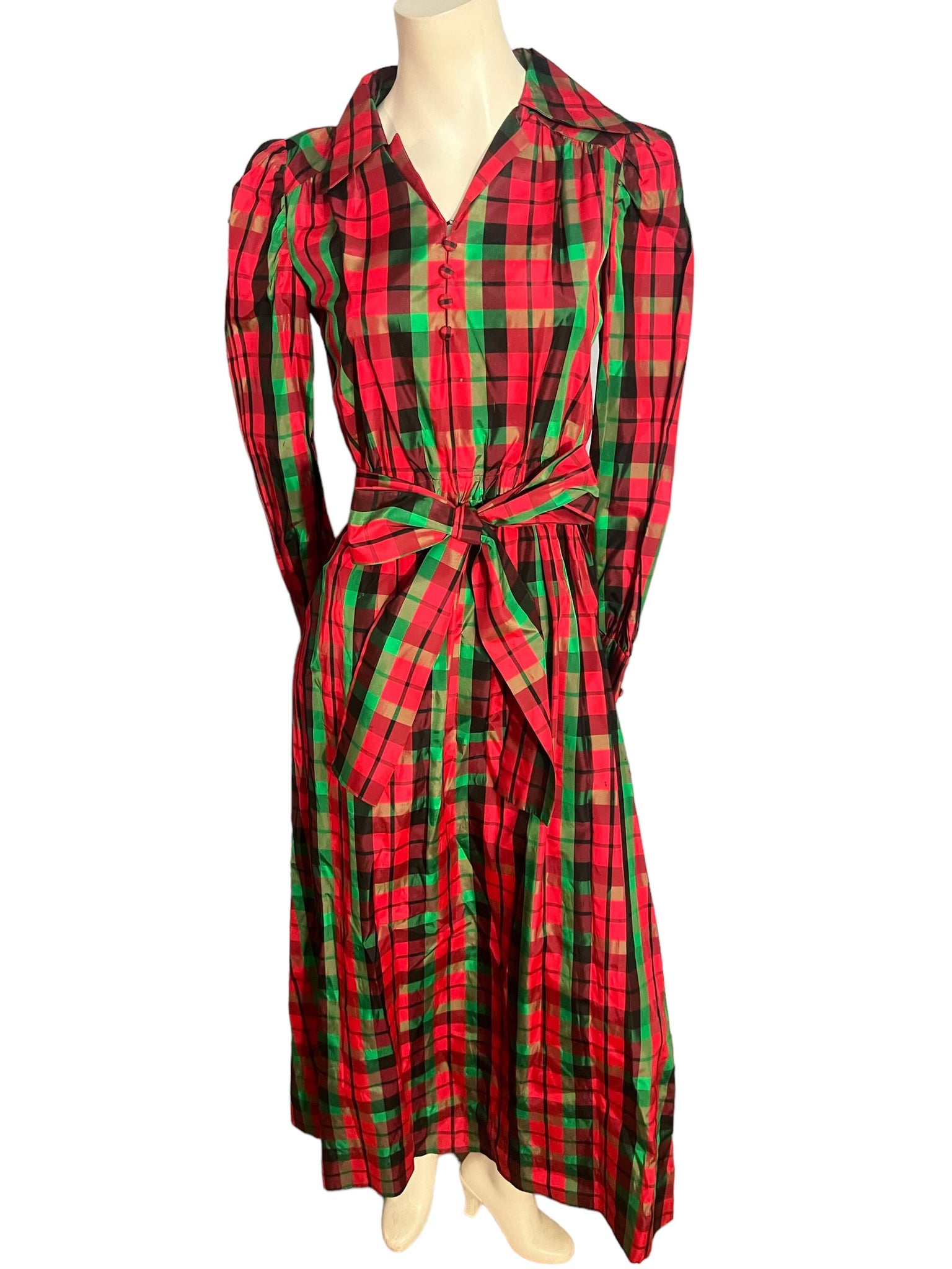 Vintage 70's Christmas red plaid long dress M