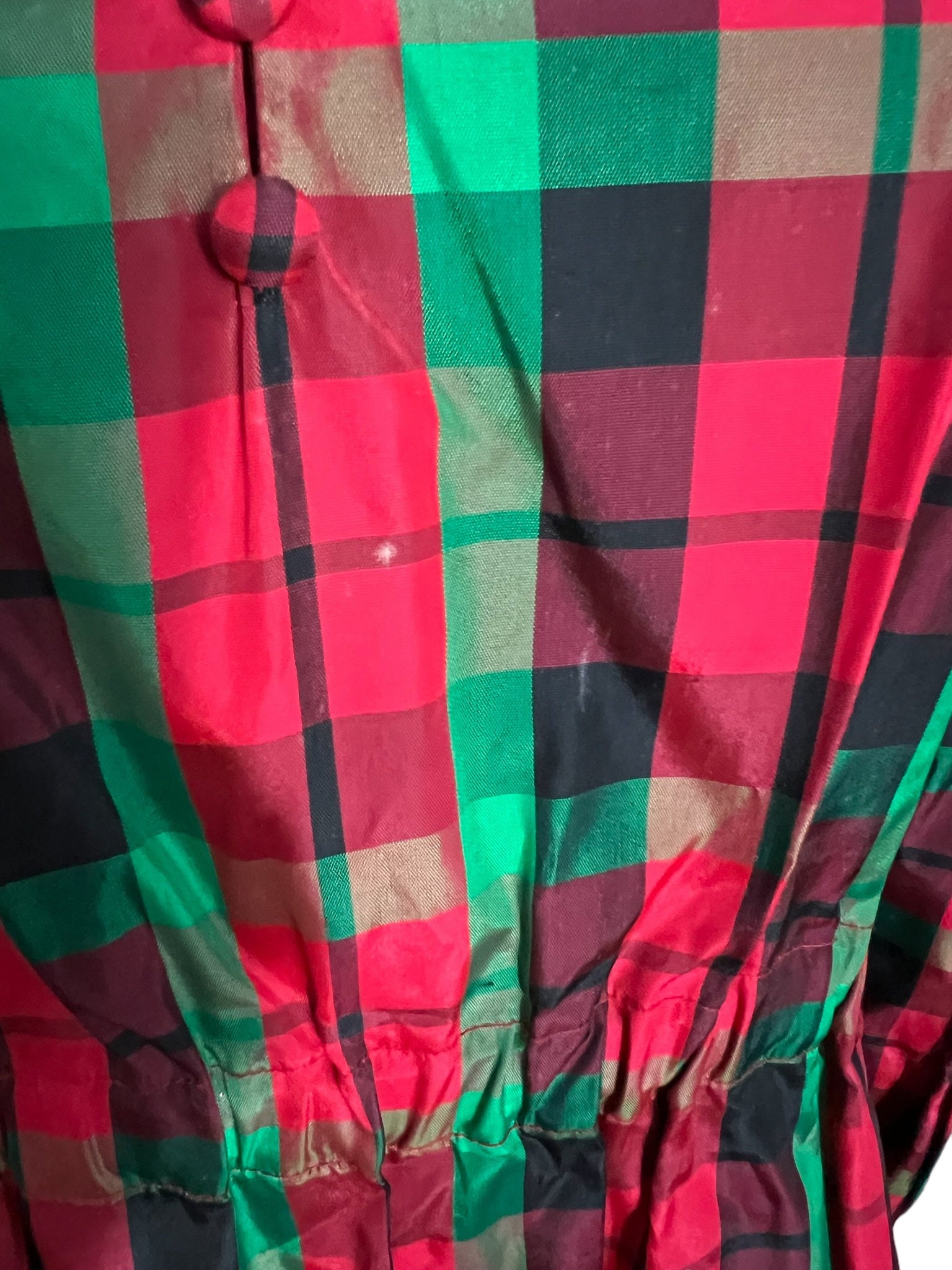 Vintage 70's Christmas red plaid long dress M