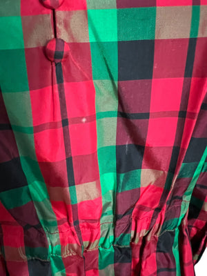 Vintage 70's Christmas red plaid long dress M