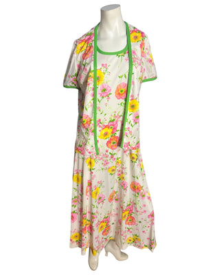 Vintage pastel floral 70's maxi dress & jacket M L