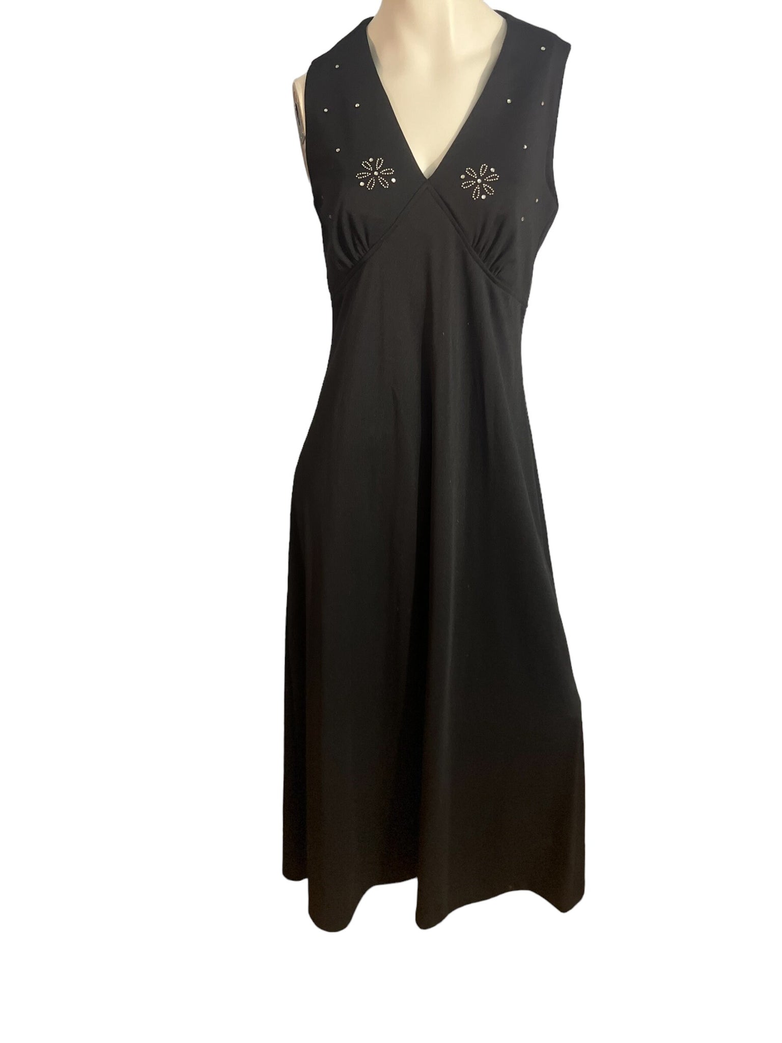 Vintage black 70's maxi dress L