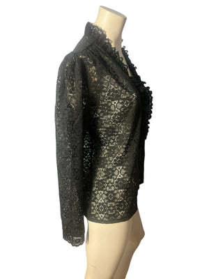 Vintage 70's black lace blouse L