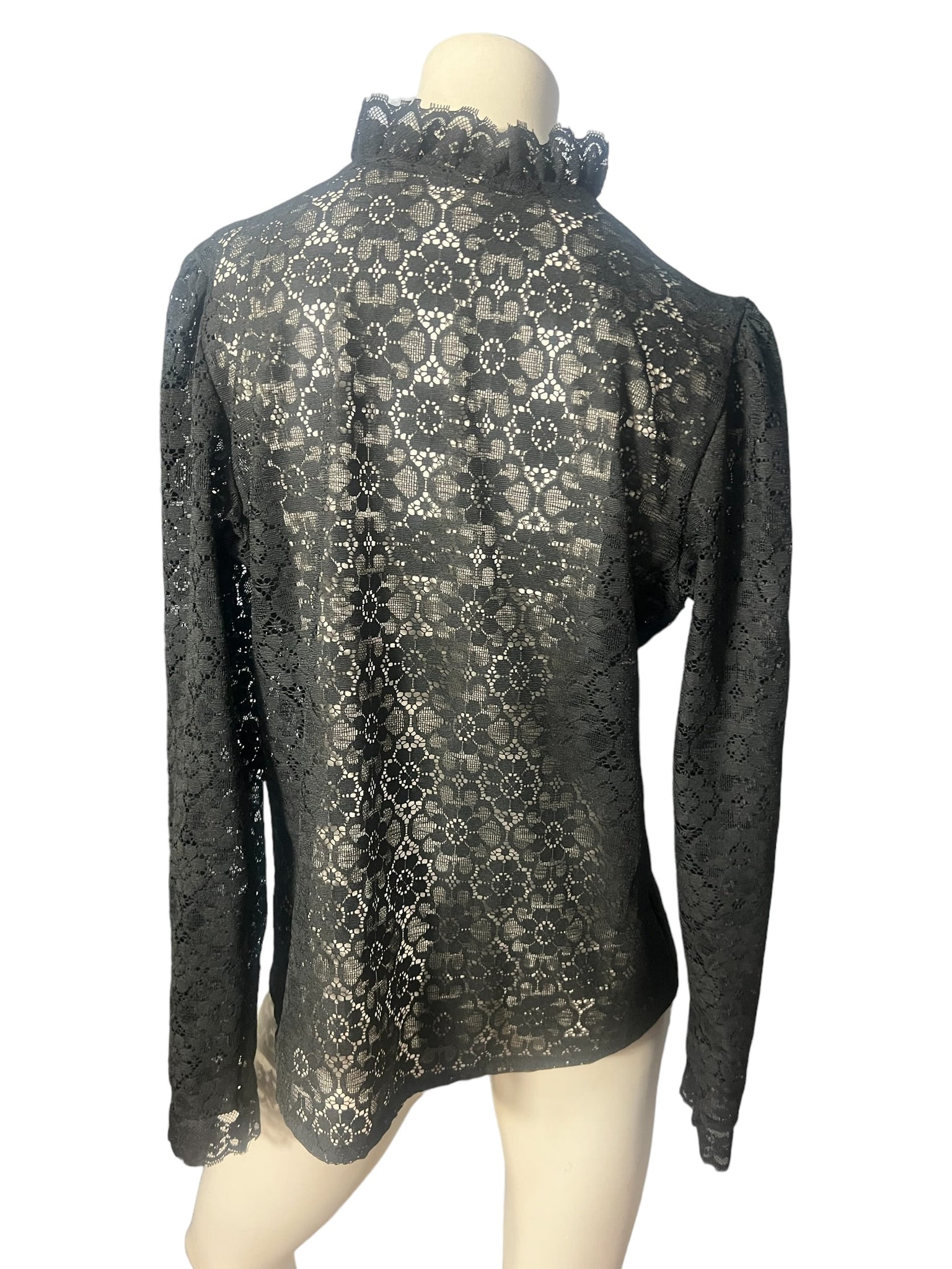 Vintage 70's black lace blouse L
