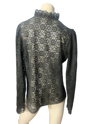 Vintage 70's black lace blouse L