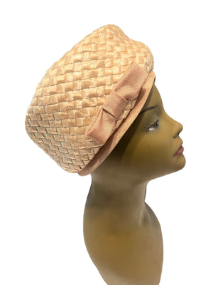 Vintage 60's beige pillbox straw hat