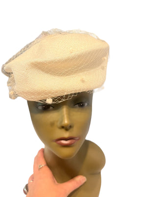 Vintage 60's cream straw net hat
