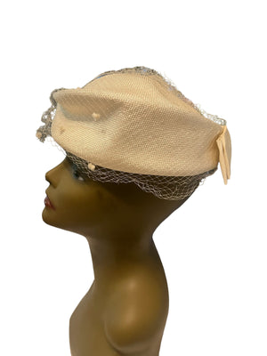 Vintage 60's cream straw net hat