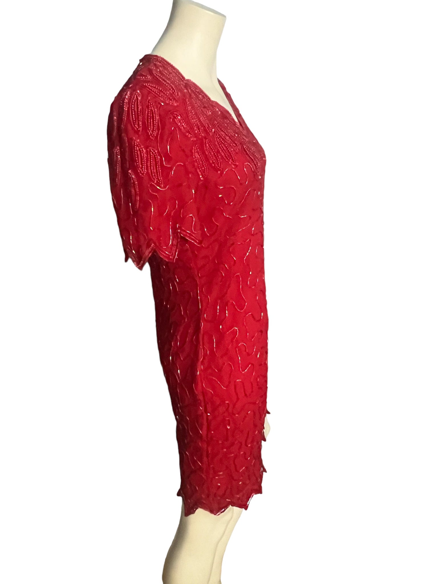 Vintage 80's red bead dress L petite