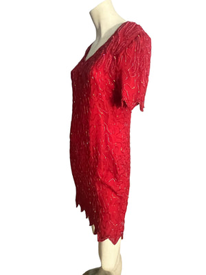 Vintage 80's red bead dress L petite
