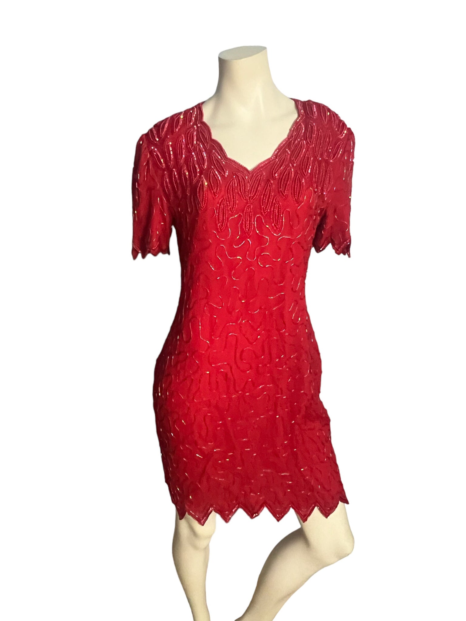 Vintage 80's red bead dress L petite