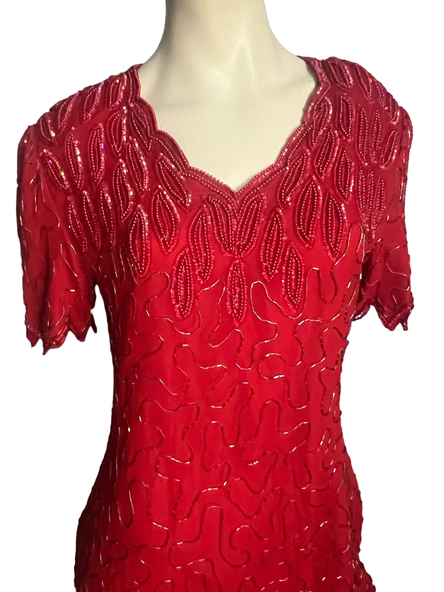 Vintage 80's red bead dress L petite
