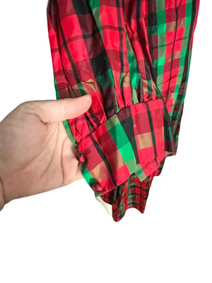 Vintage 70's Christmas red plaid long dress M