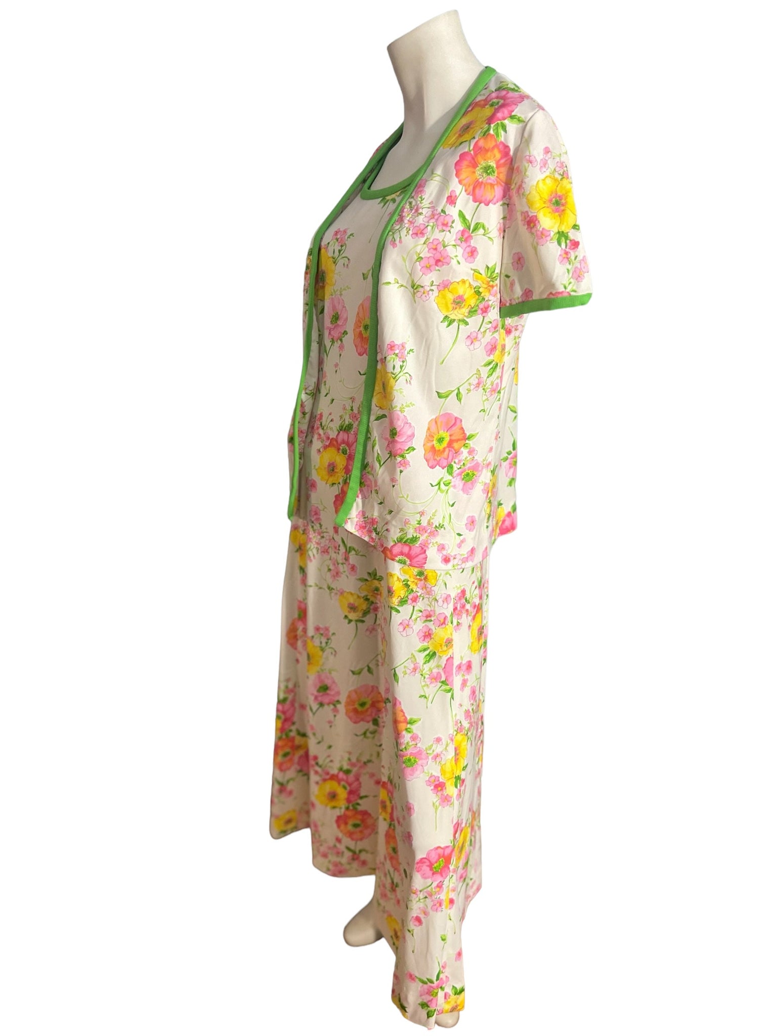 Vintage pastel floral 70's maxi dress & jacket M L