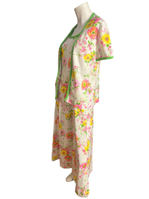 Vintage pastel floral 70's maxi dress & jacket M L