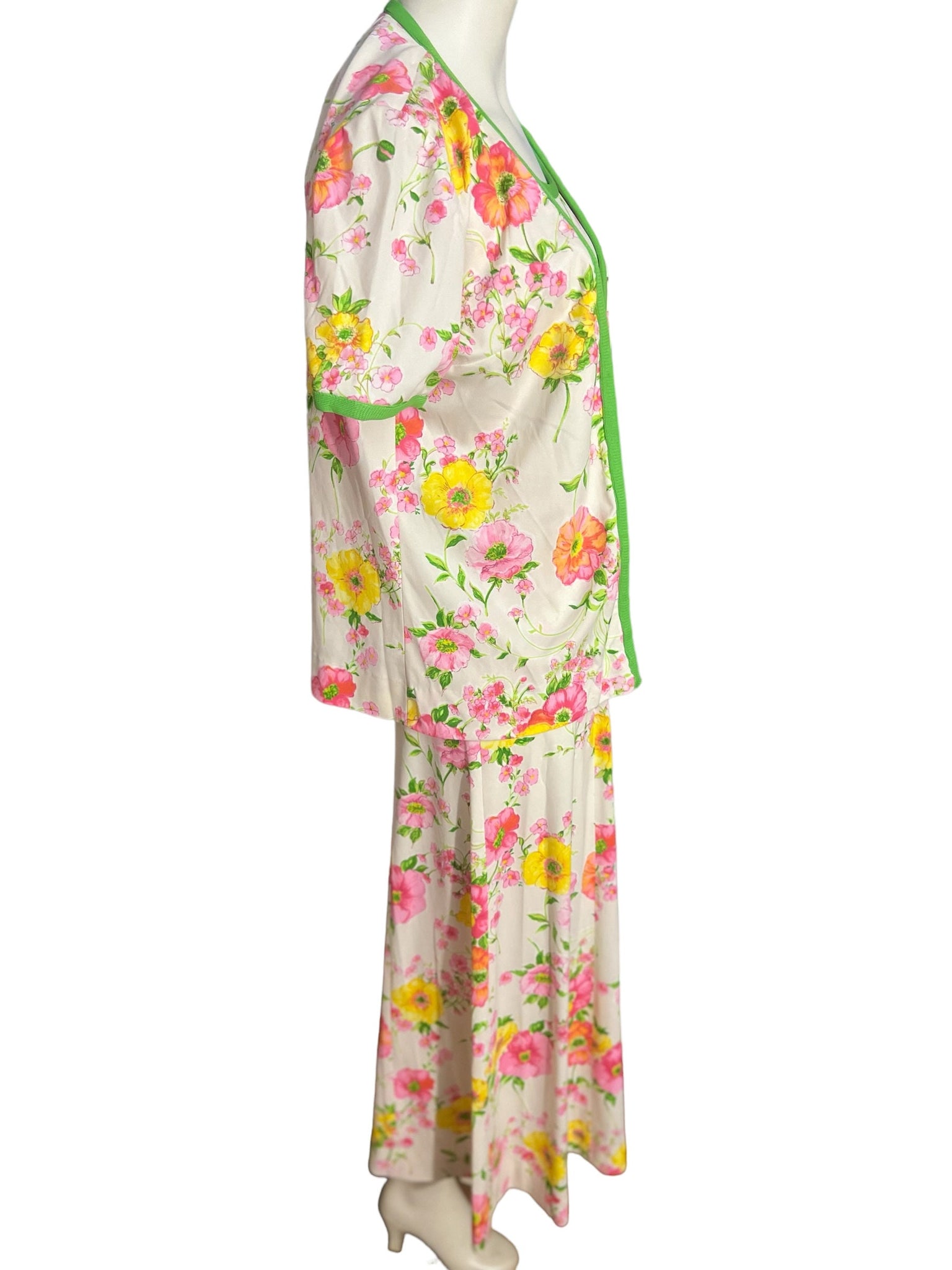 Vintage pastel floral 70's maxi dress & jacket M L